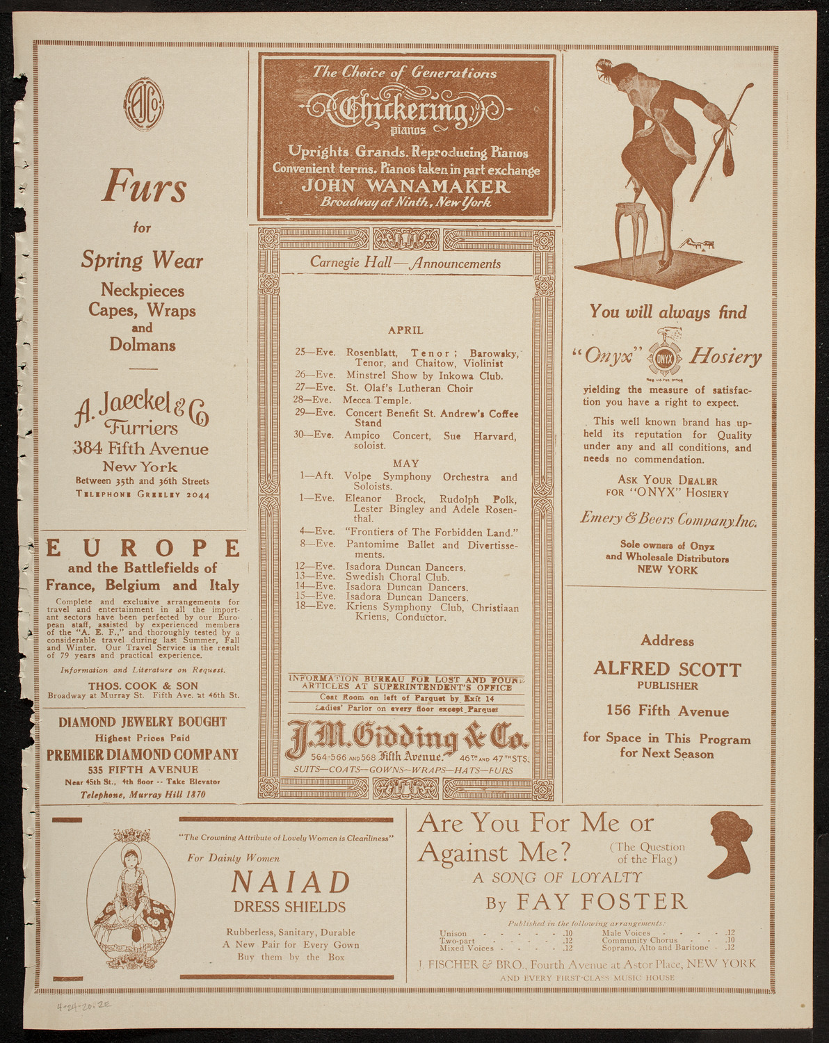 Benefit: Hebrew Veterans Memorial, April 24, 1920, program page 3