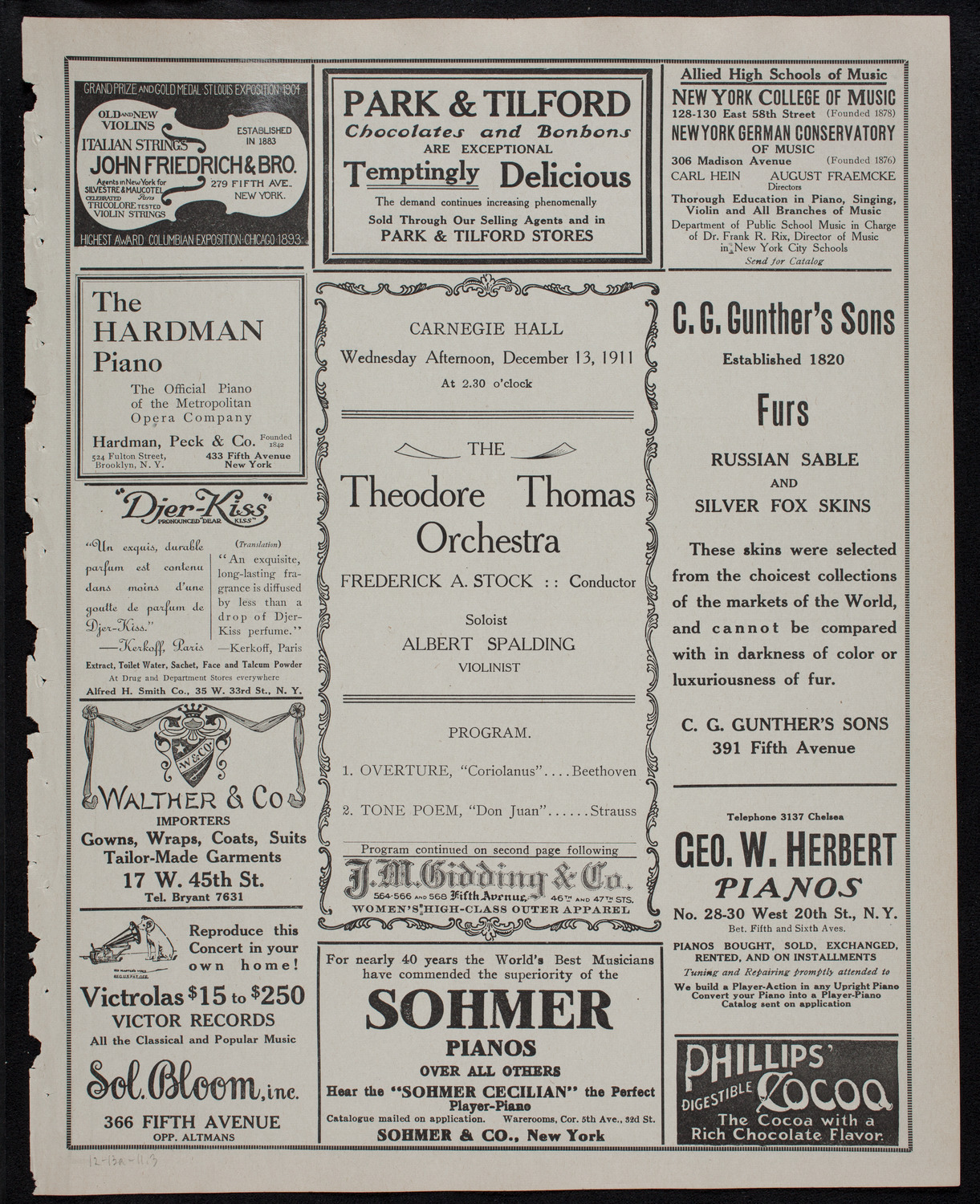 Theodore Thomas Orchestra, December 13, 1911, program page 5