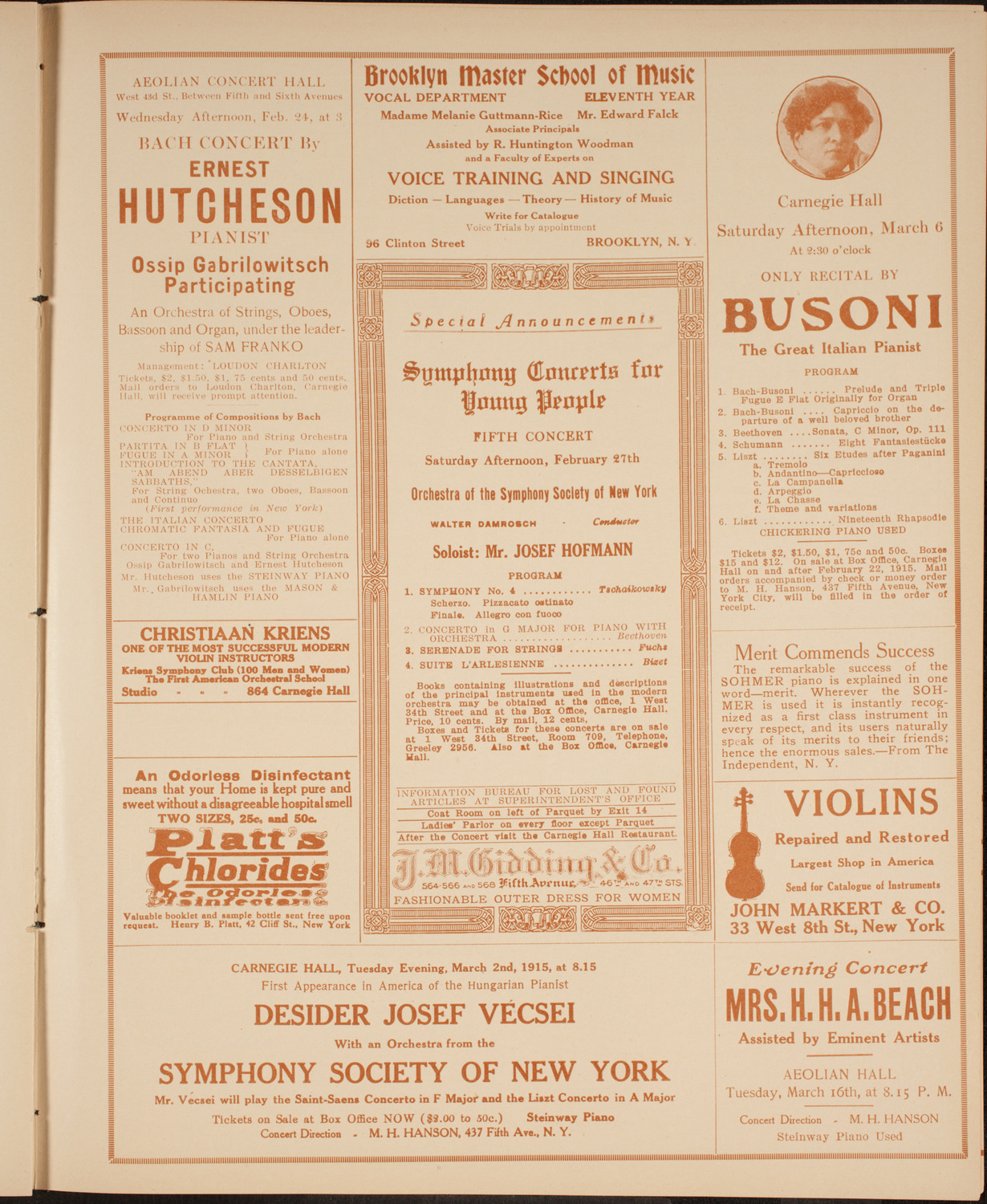 People's Symphony Concert, February 20, 1915, program page 9