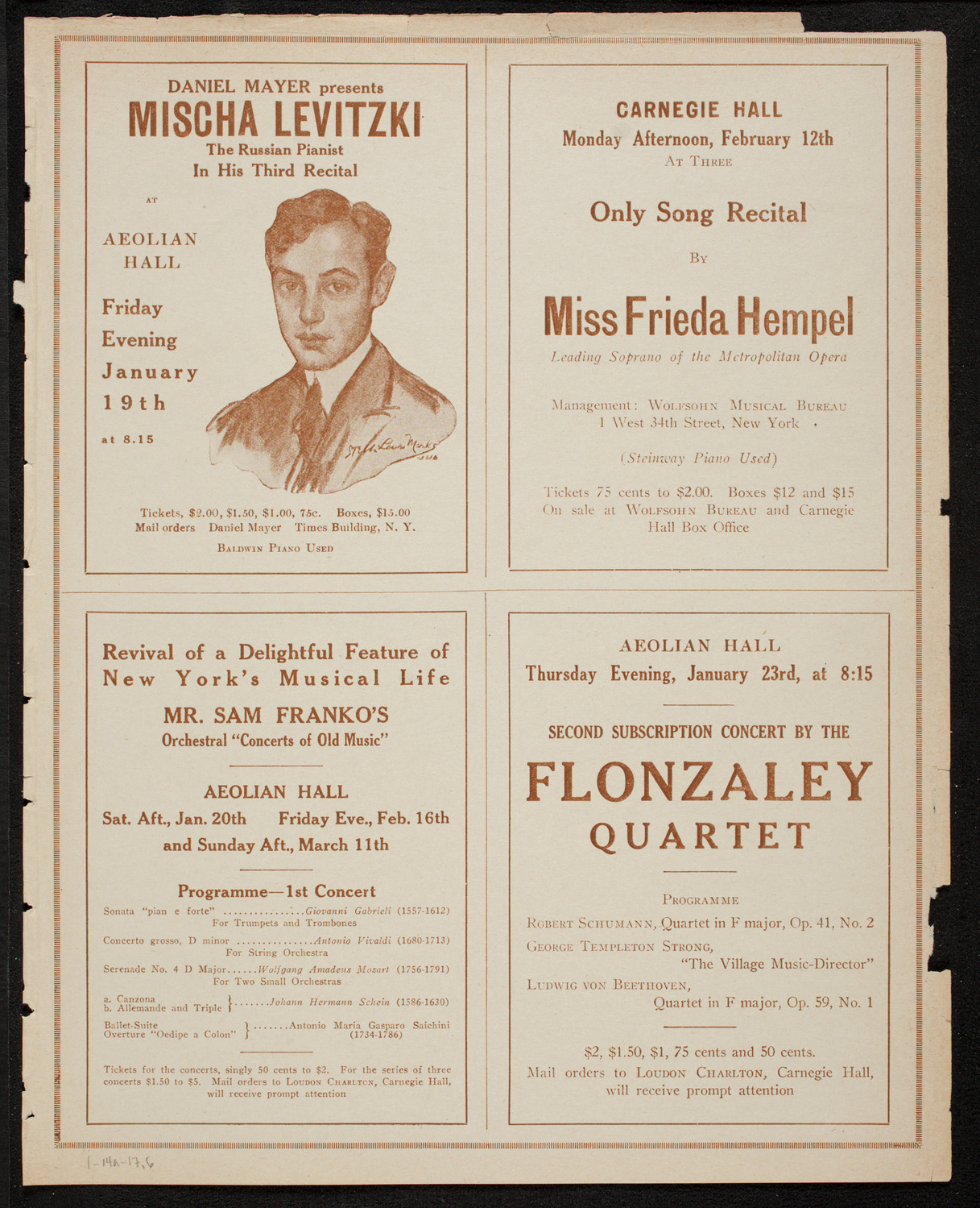 Mischa Elman, Violin, January 14, 1917, program page 11