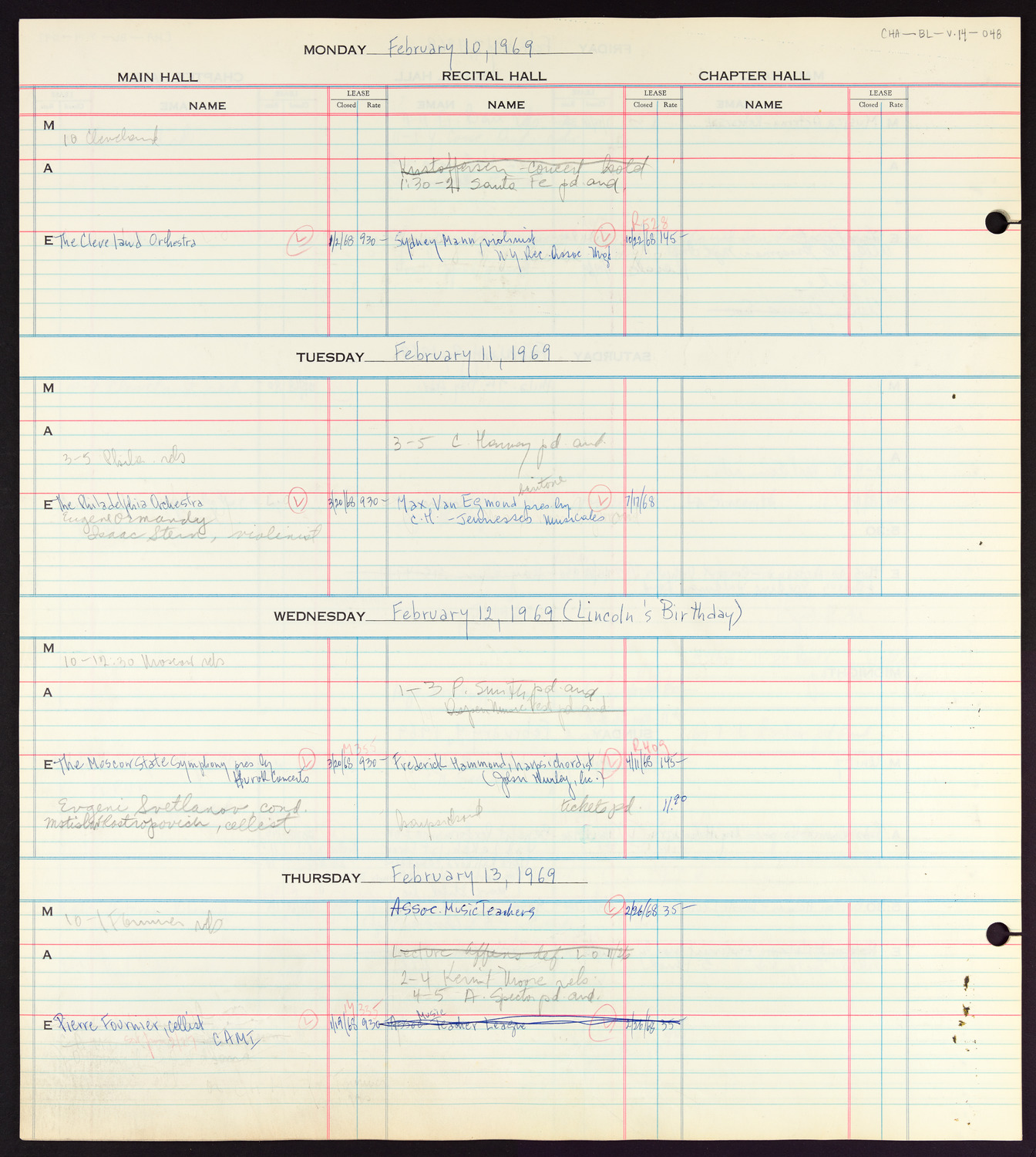 Carnegie Hall Booking Ledger, volume 14, page 48