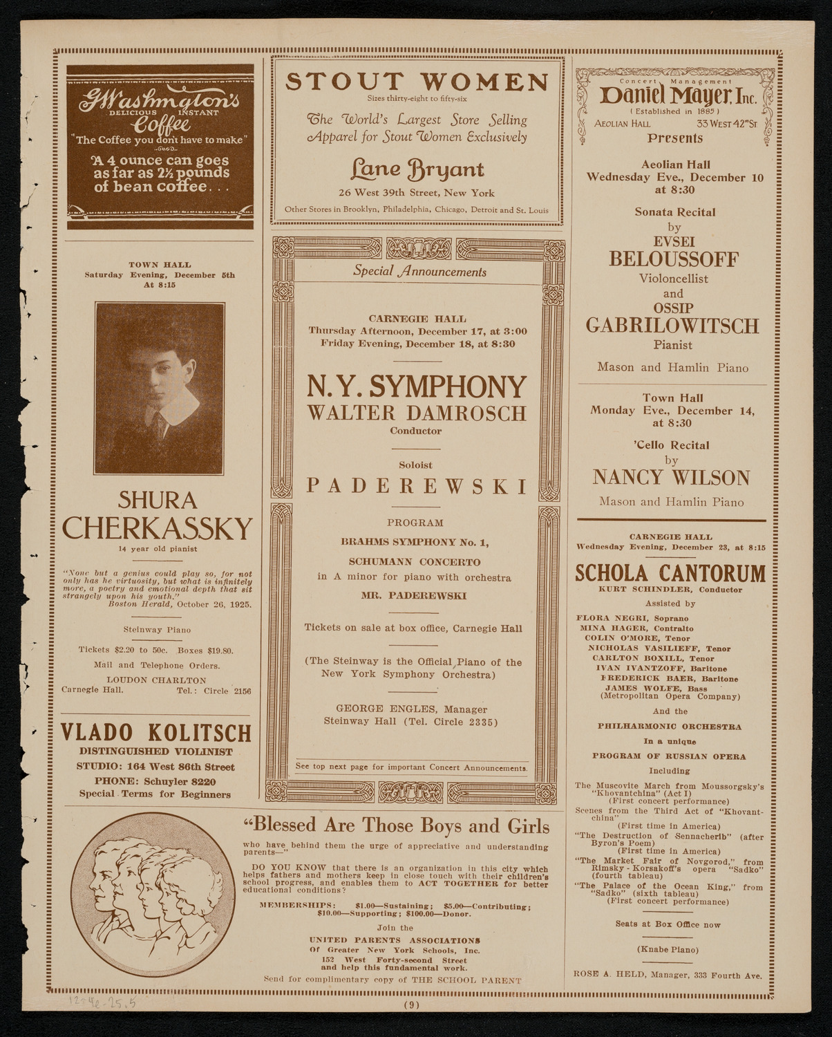 New York Symphony Orchestra, December 4, 1925, program page 9