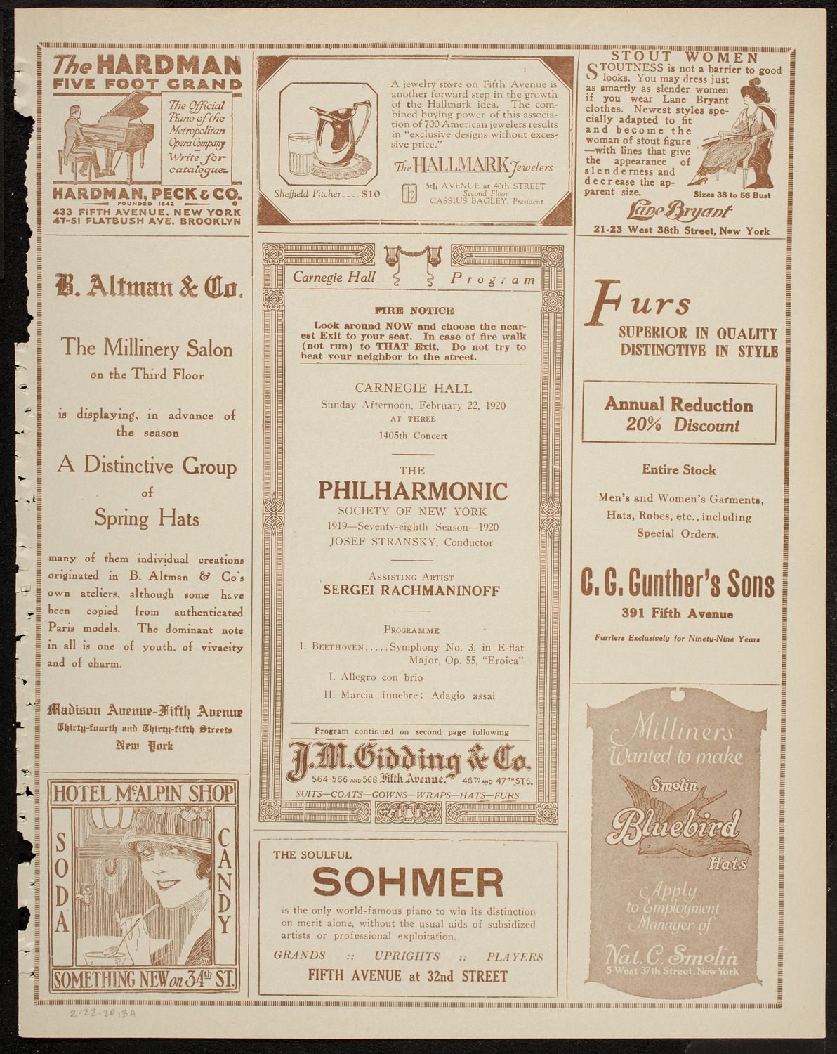 New York Philharmonic, February 22, 1920, program page 5