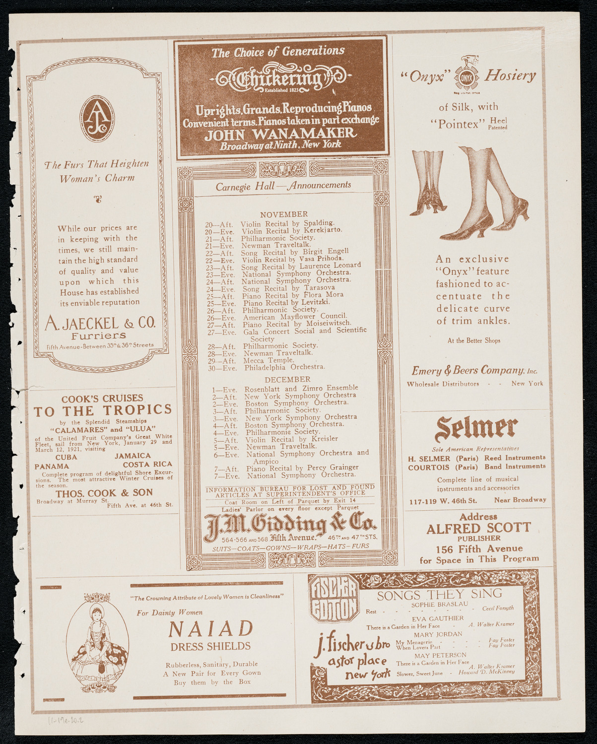 Stell Andersen, Piano, November 19, 1920, program page 3