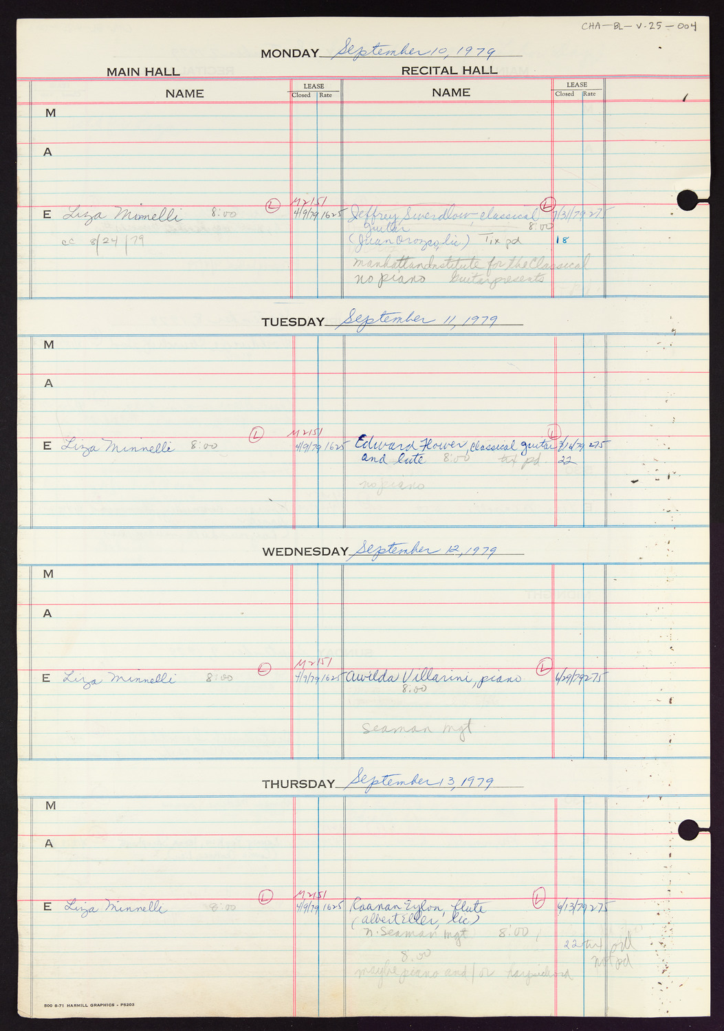 Carnegie Hall Booking Ledger, volume 25, page 4