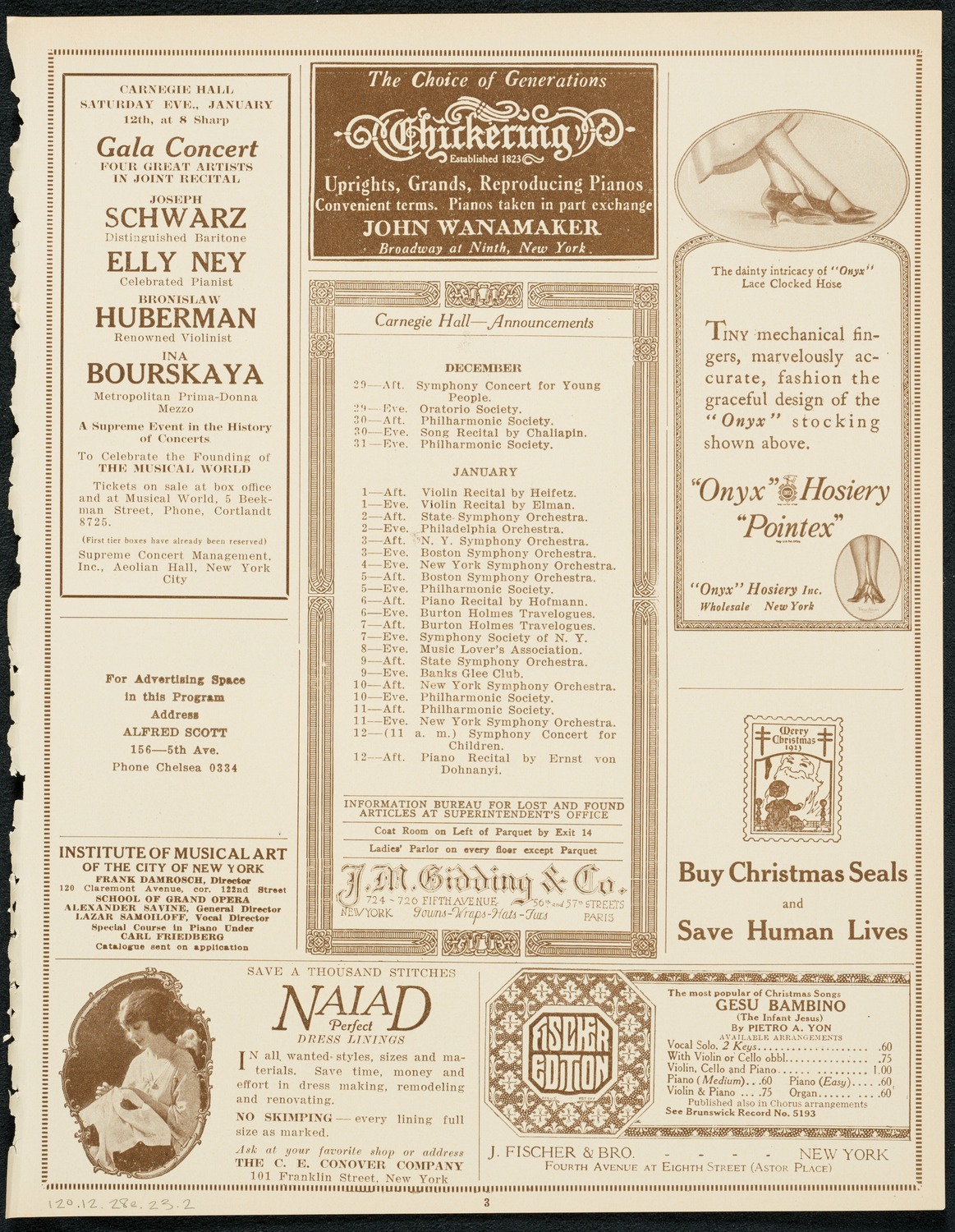 New York Symphony Orchestra, December 28, 1923, program page 3
