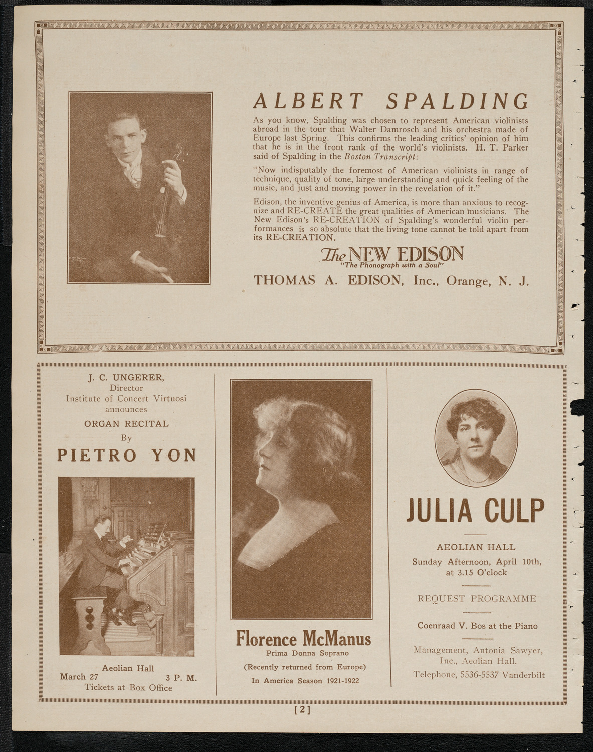 Cantor Sirota with Choir, March 26, 1921, program page 2