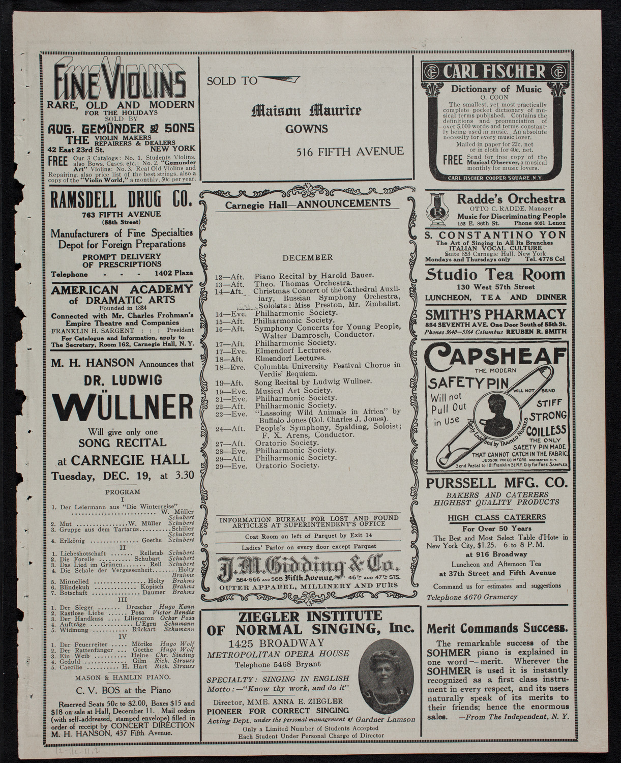 MacDowell Chorus, December 11, 1911, program page 3