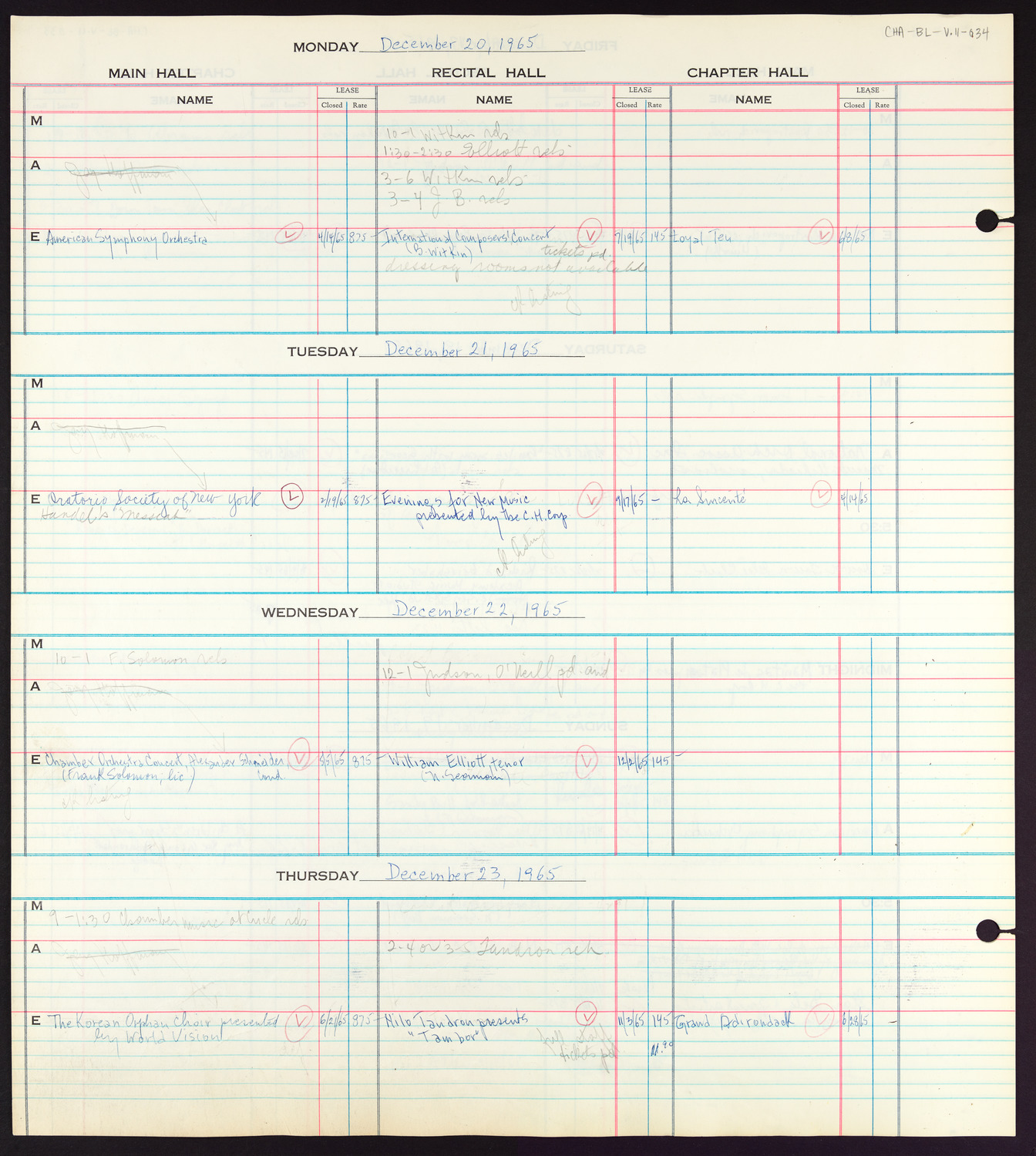 Carnegie Hall Booking Ledger, volume 11, page 34