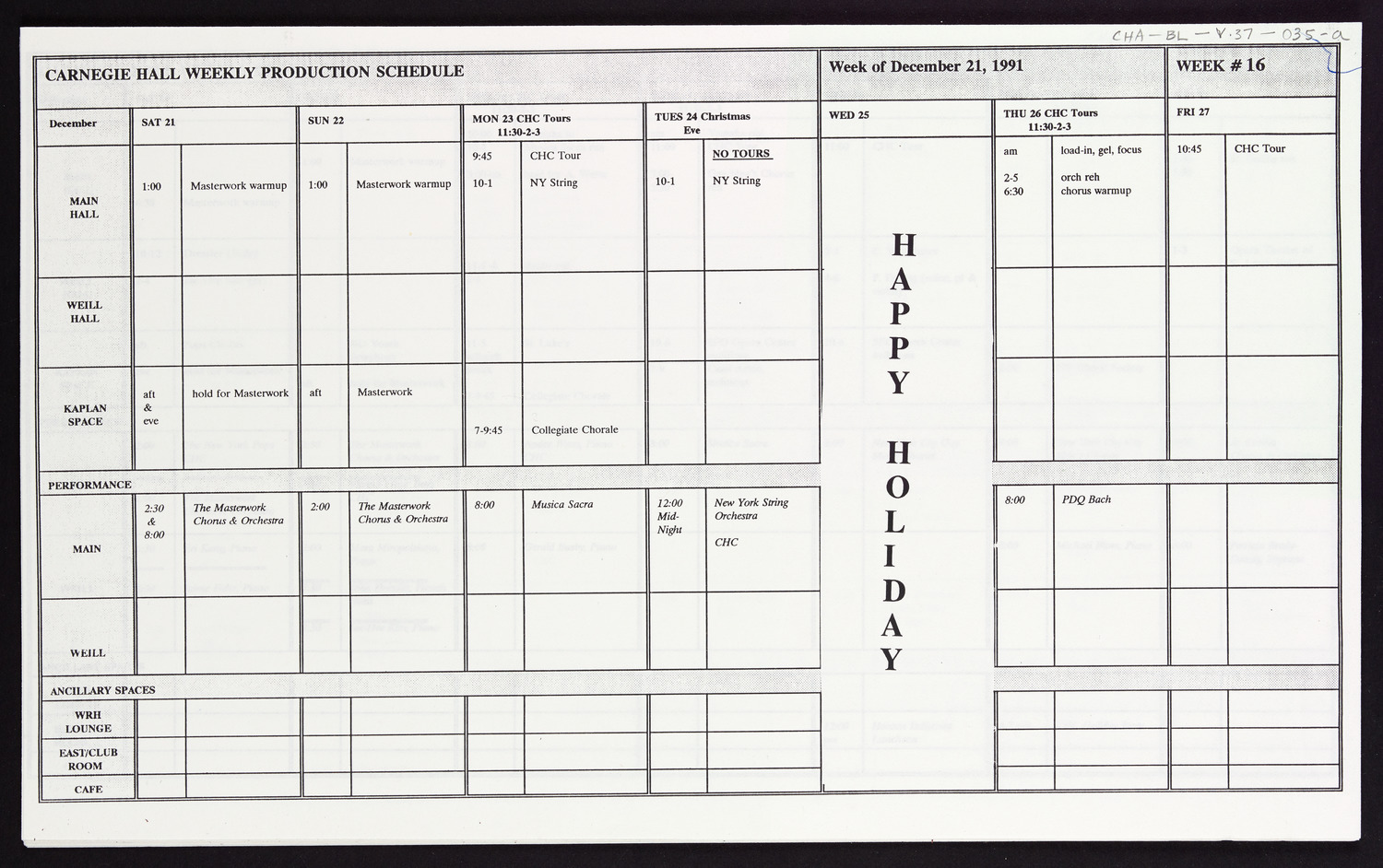 Carnegie Hall Booking Ledger, volume 37, page 35a