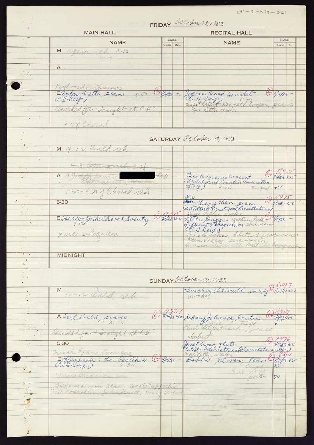 Carnegie Hall Booking Ledger, volume 29, page 21