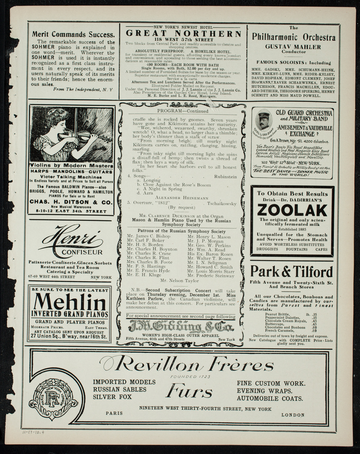 Russian Symphony Society of New York, November 17, 1910, program page 7