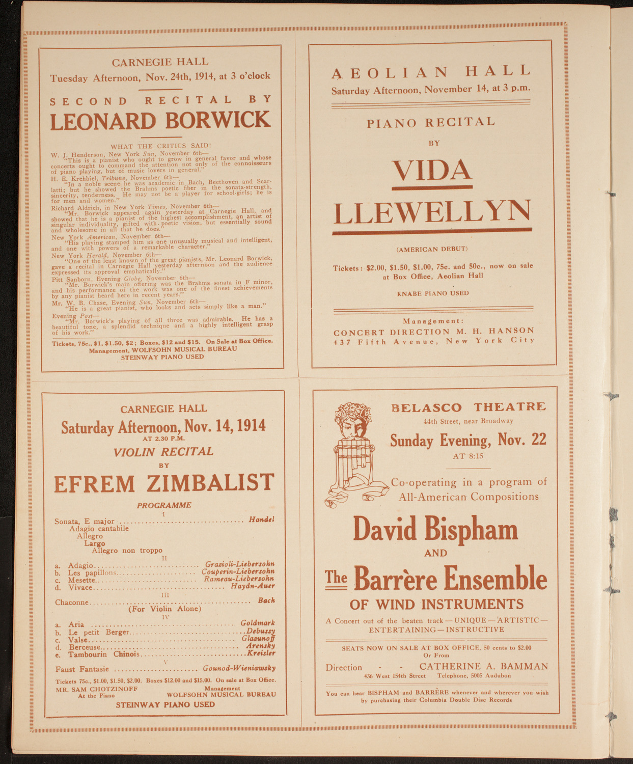 New York Philharmonic, November 12, 1914, program page 10