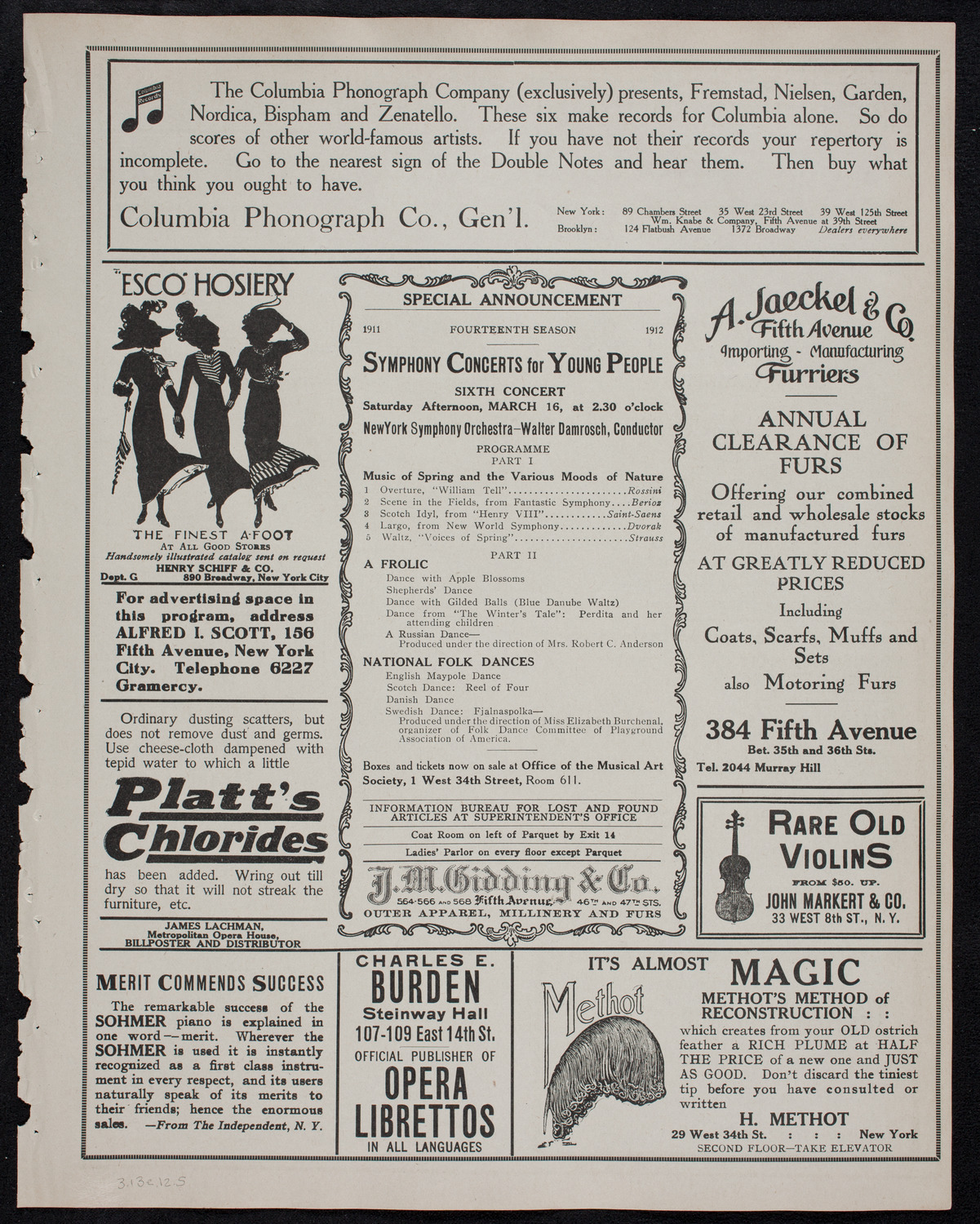 Cantor Sirota with Choir, March 13, 1912, program page 9