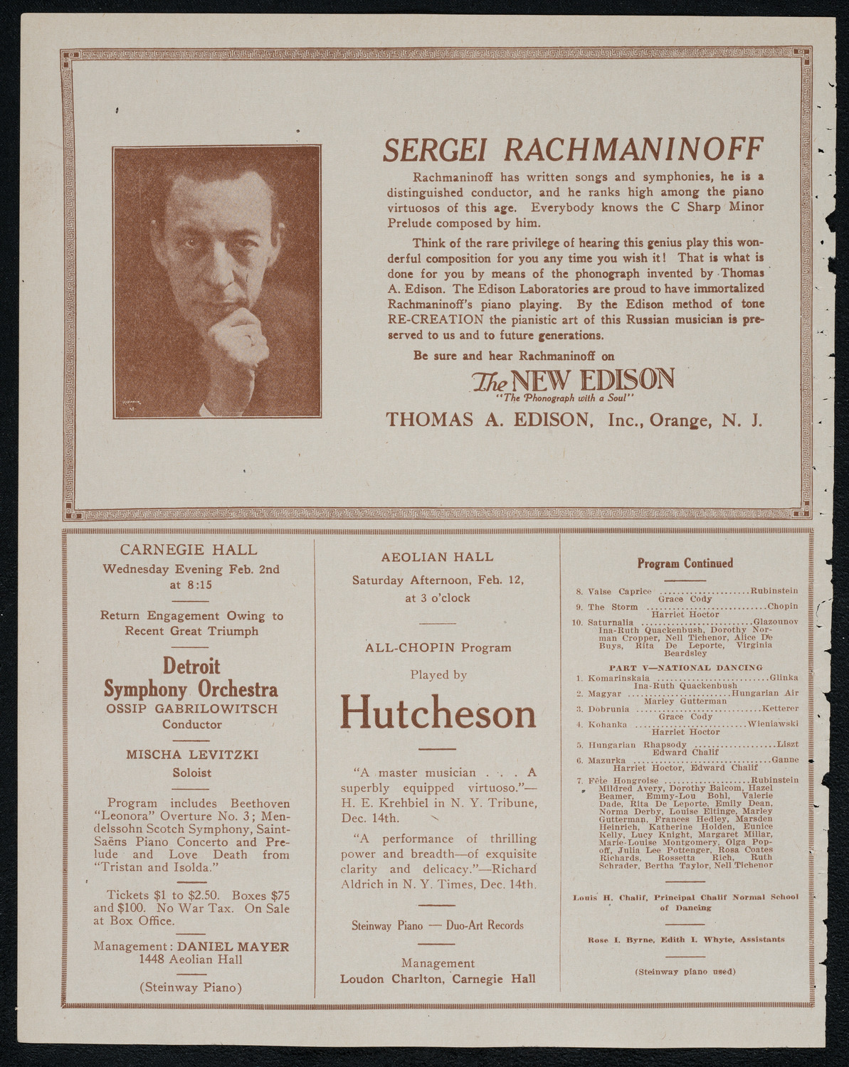 The Chalif Dancers, January 29, 1921, program page 2