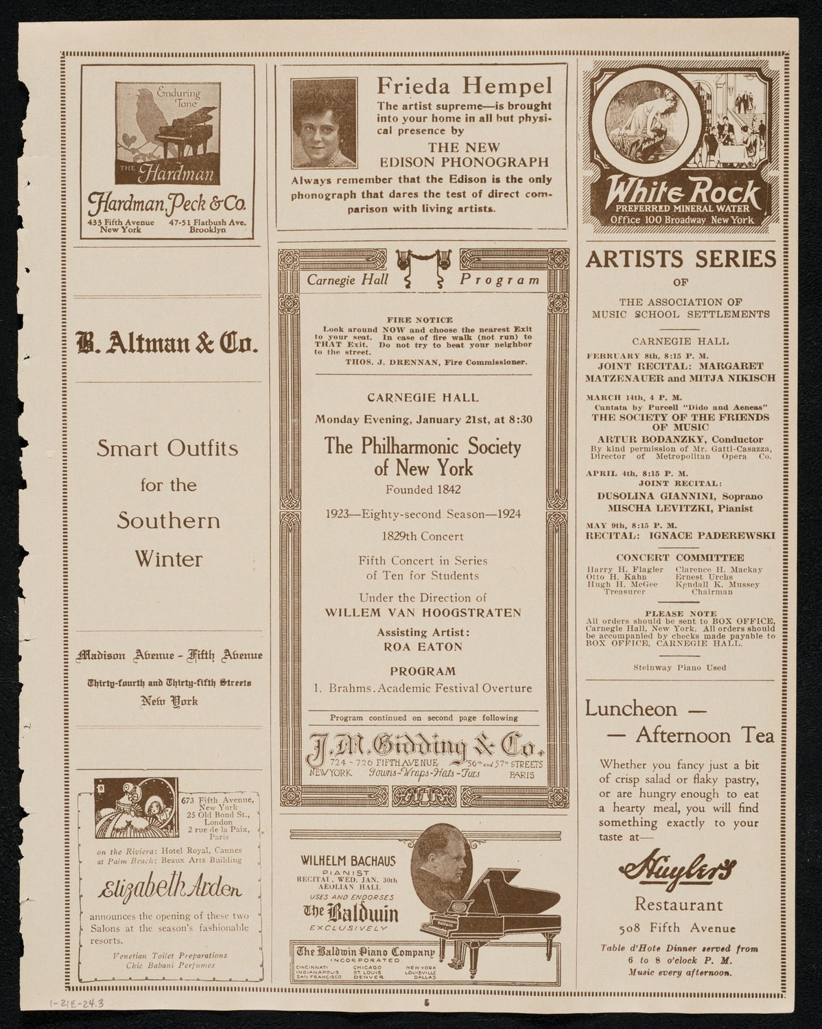 New York Philharmonic Students' Concert, January 21, 1924, program page 5