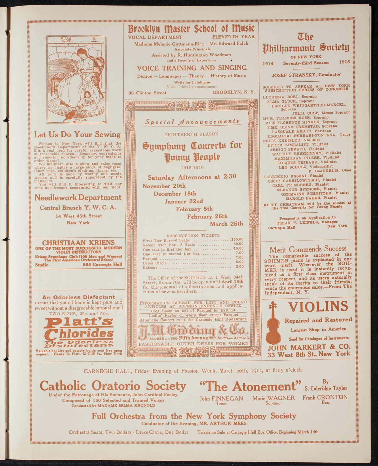 Oratorio Society of New York, March 24, 1915, program page 9