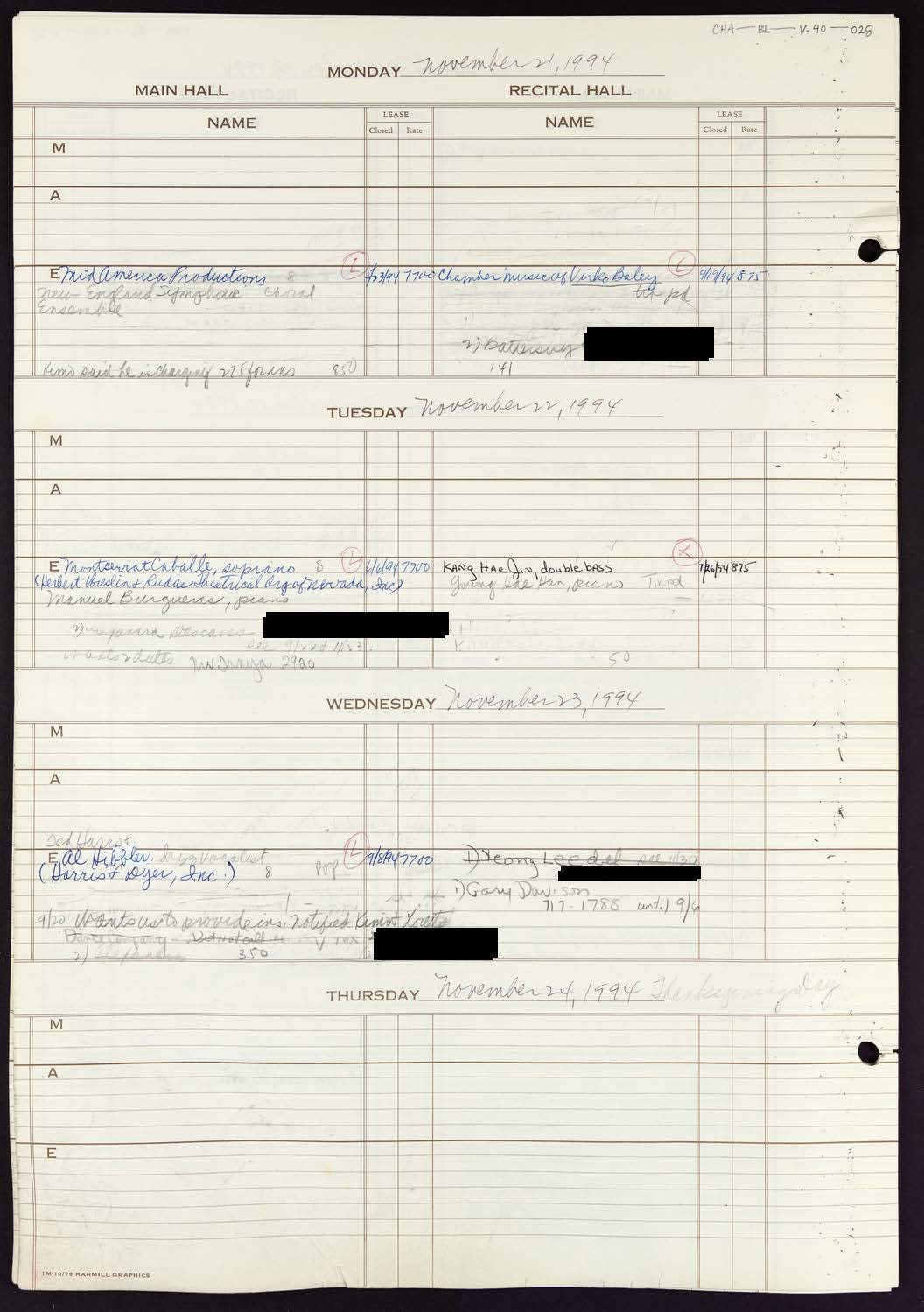 Carnegie Hall Booking Ledger, volume 40, page 28