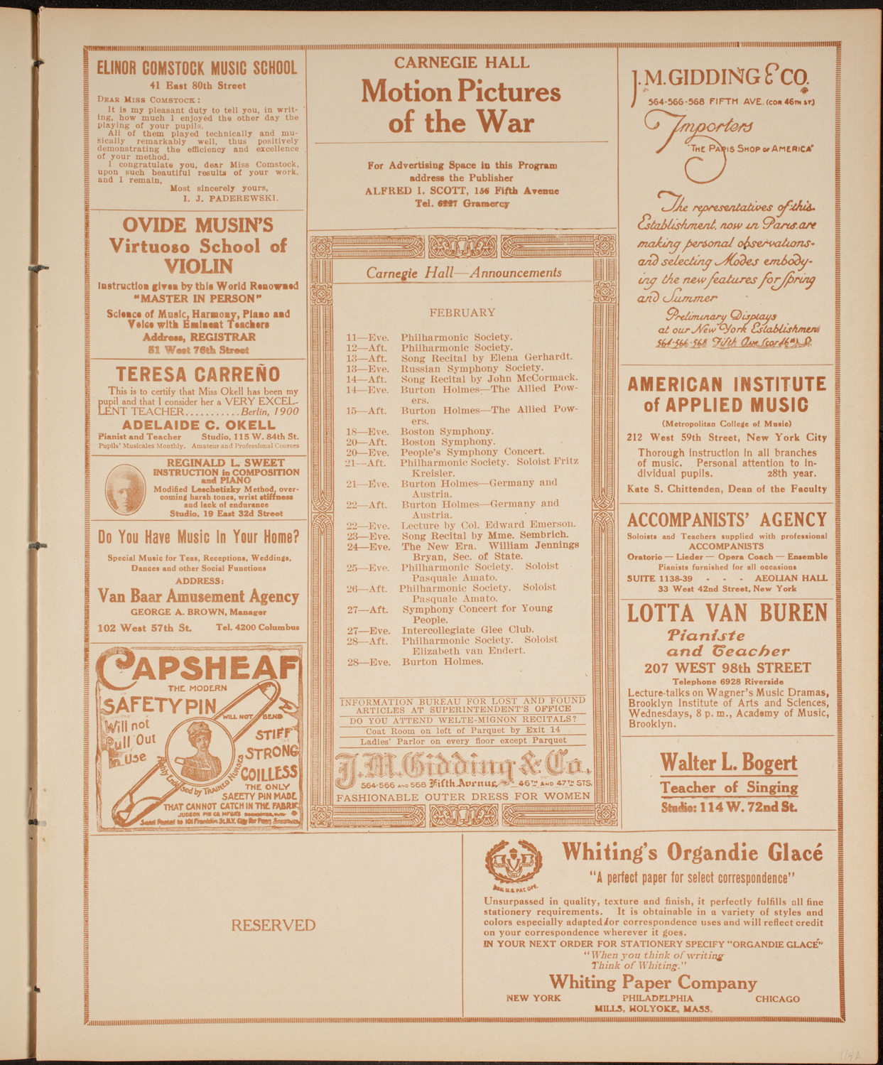 New York Symphony Orchestra, February 10, 1915, program page 3