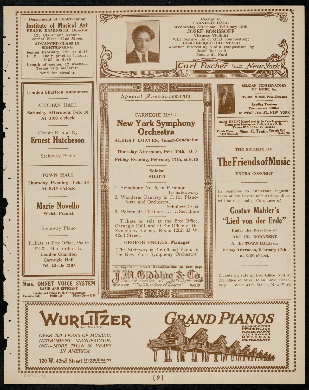 Josef Borissoff, Violin, February 15, 1922, program page 9