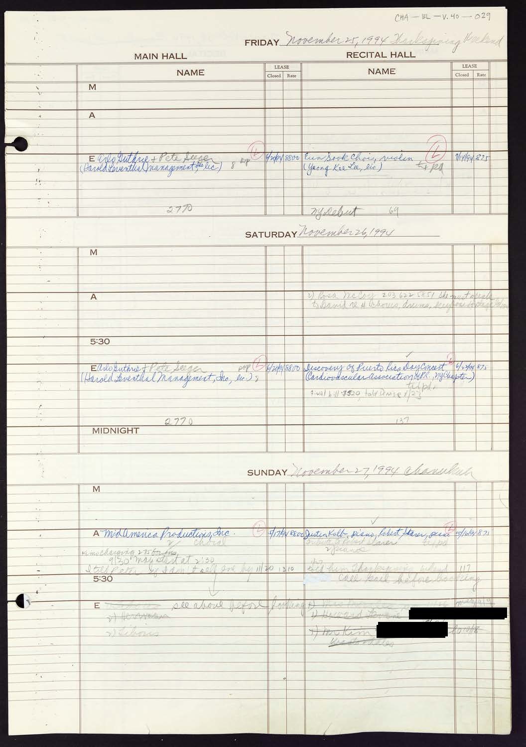 Carnegie Hall Booking Ledger, volume 40, page 29