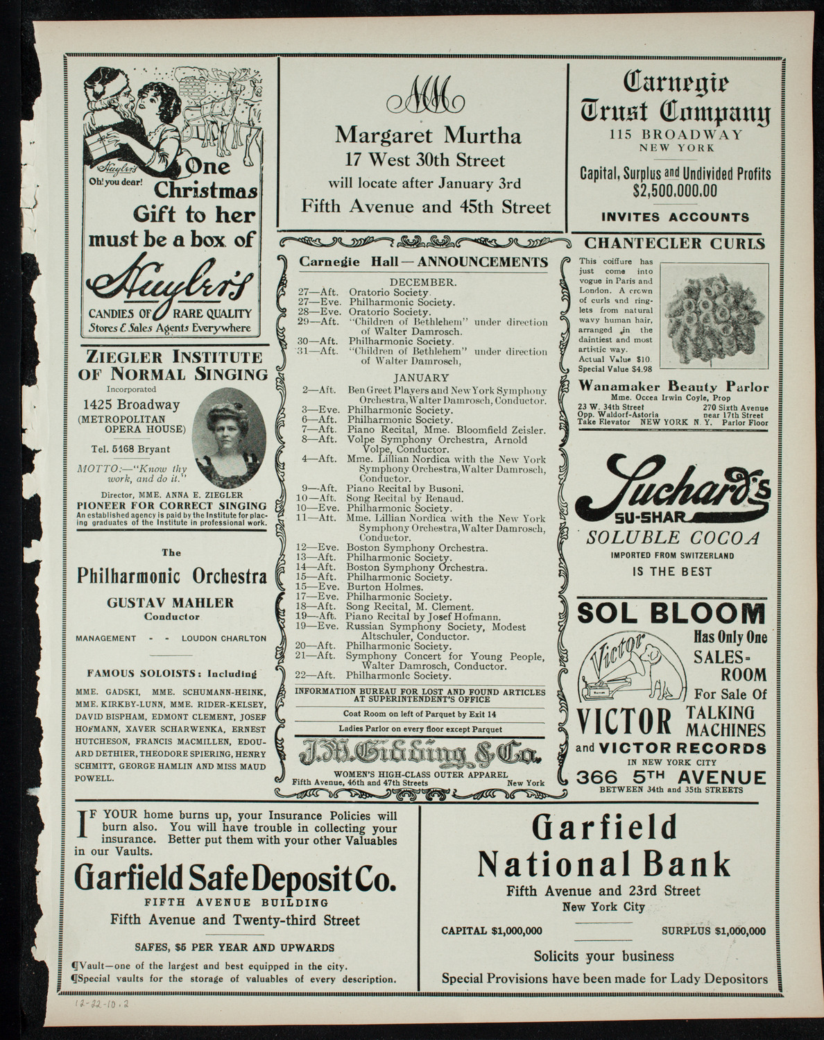 Musical Art Society of New York, December 22, 1910, program page 3