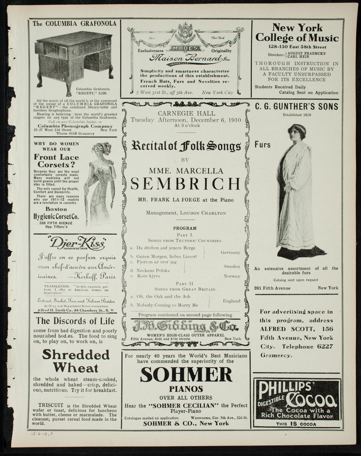 Marcella Sembrich, Soprano, December 6, 1910, program page 5