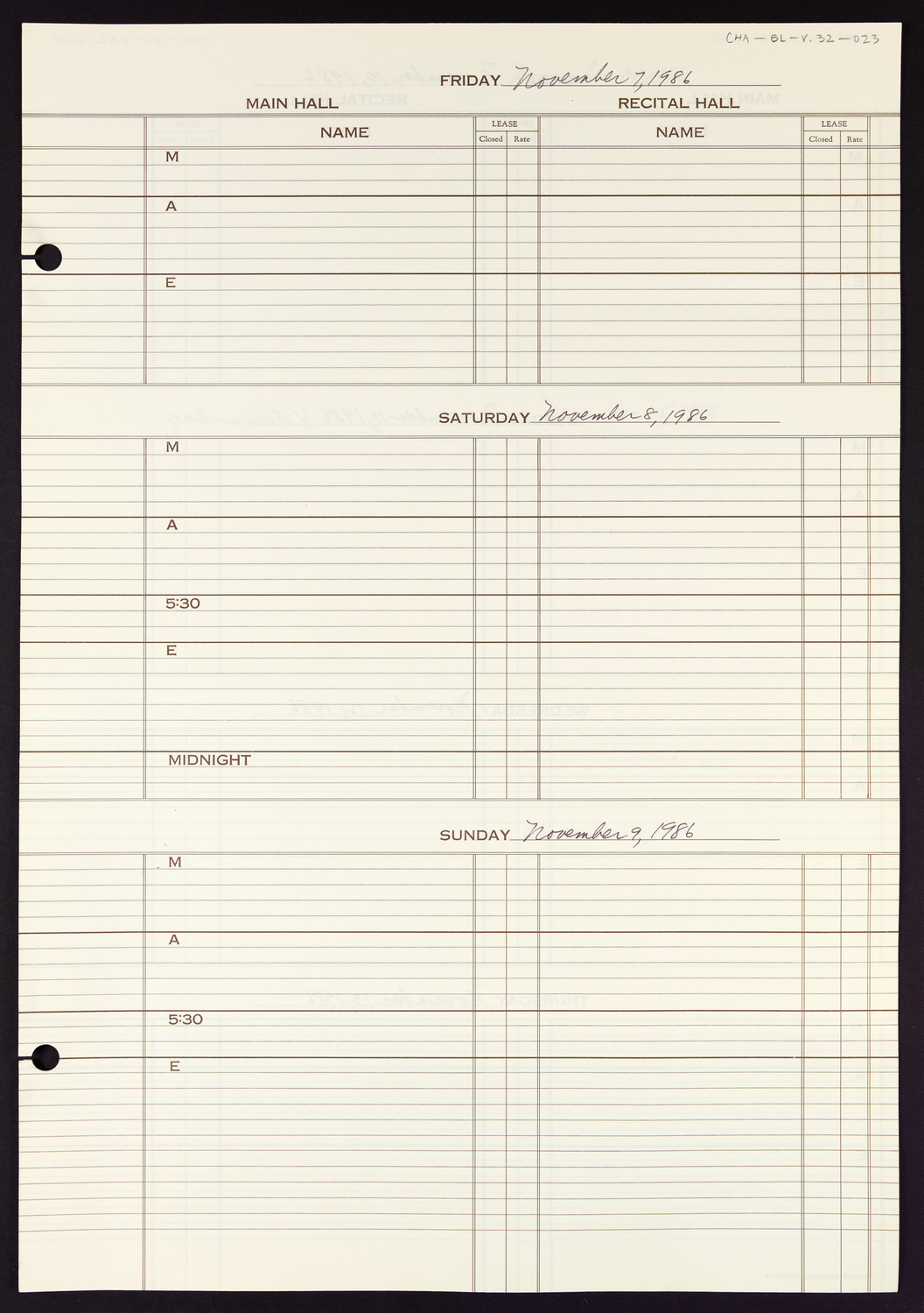 Carnegie Hall Booking Ledger, volume 32, page 23