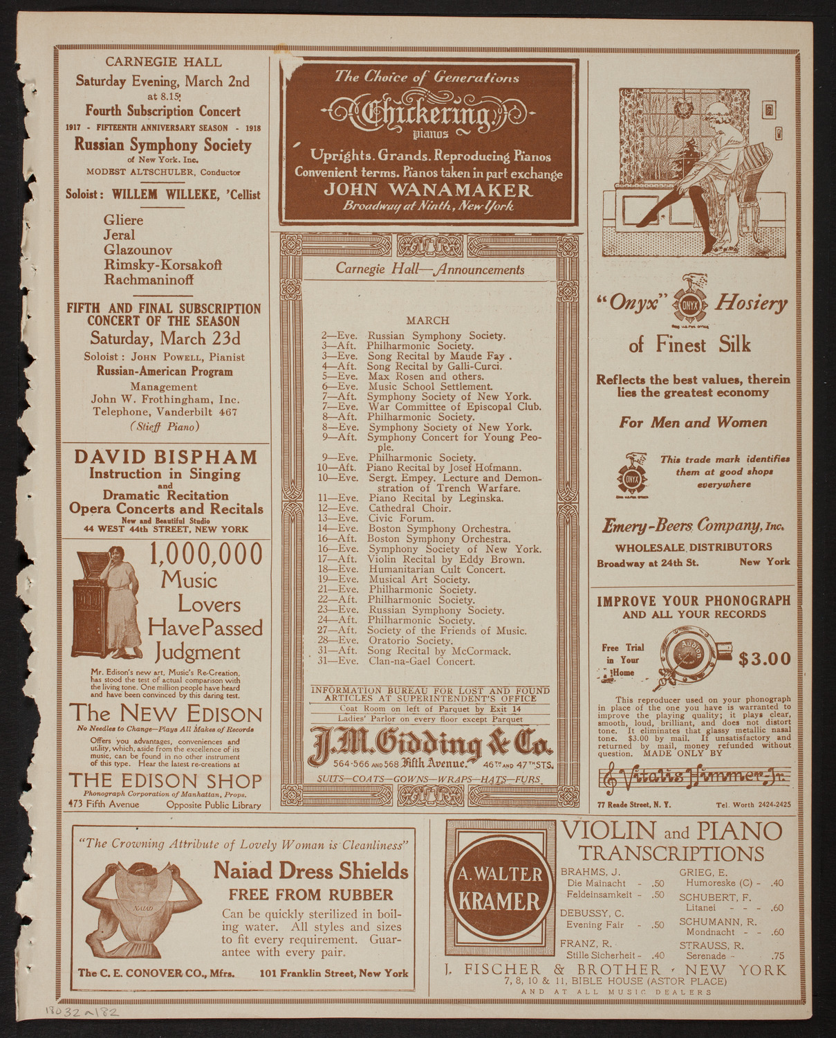 Max Rosen, Violin, March 2, 1918, program page 3