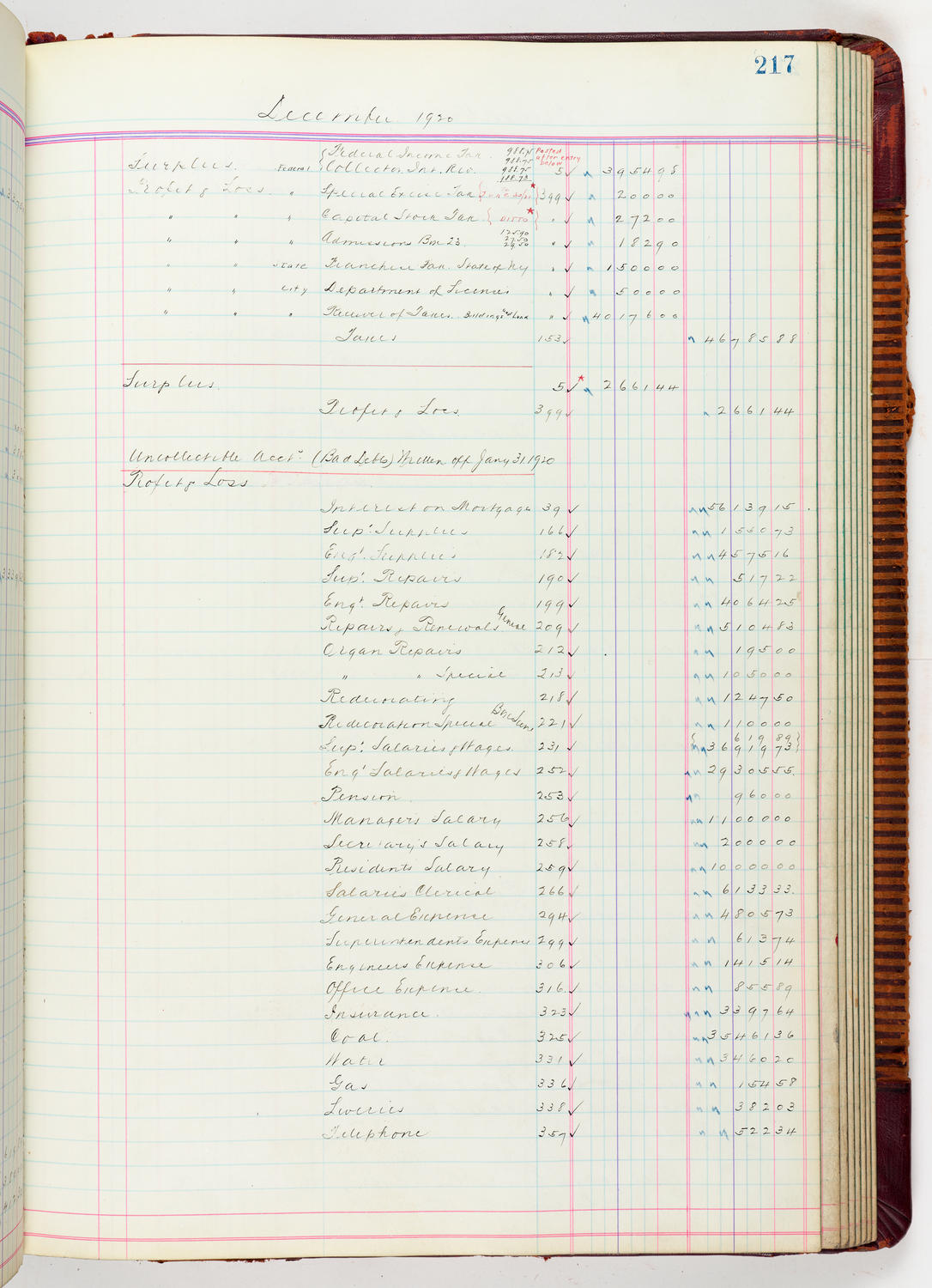 Music Hall Accounting Ledger, volume 5, page 217
