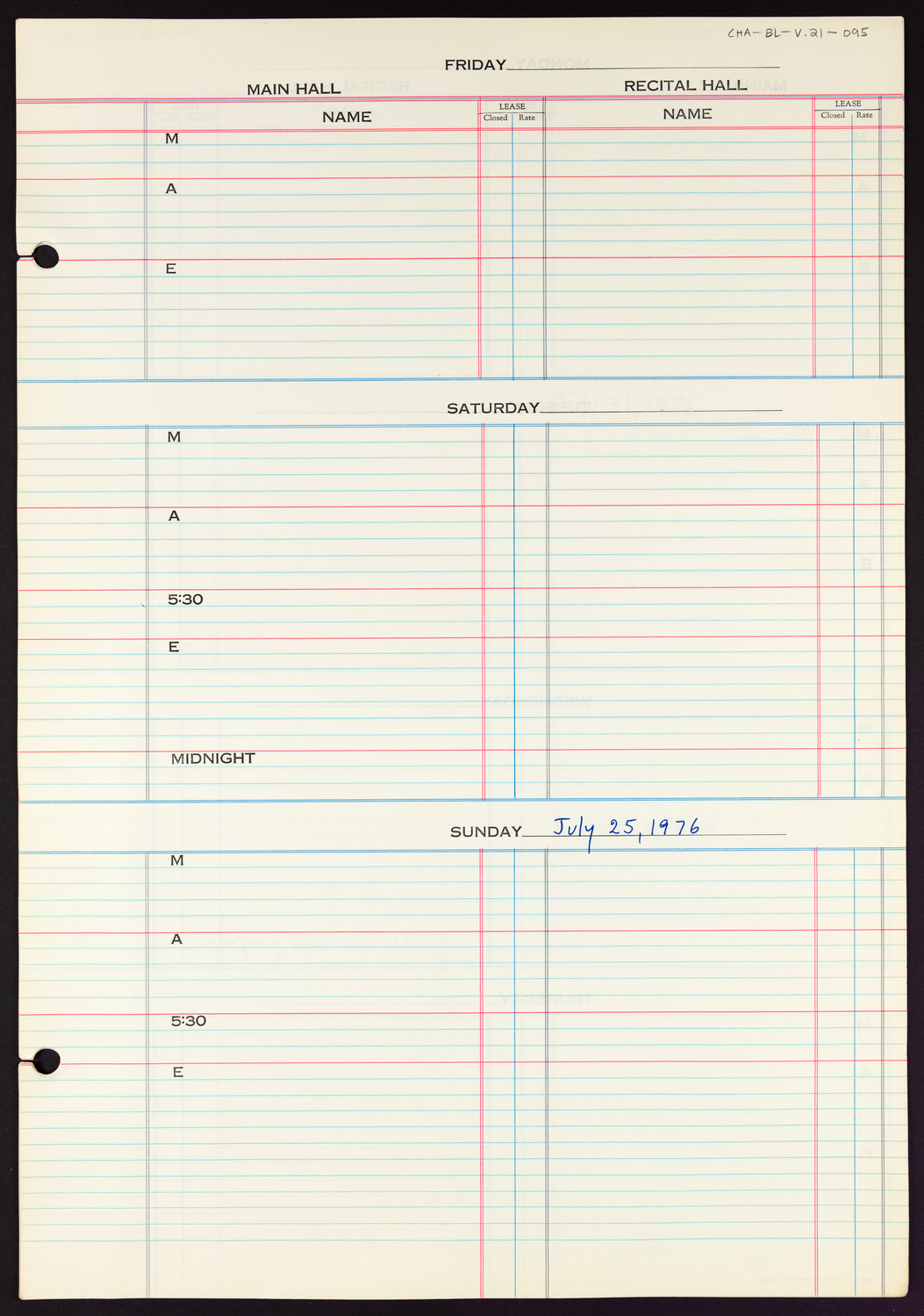 Carnegie Hall Booking Ledger, volume 21, page 95