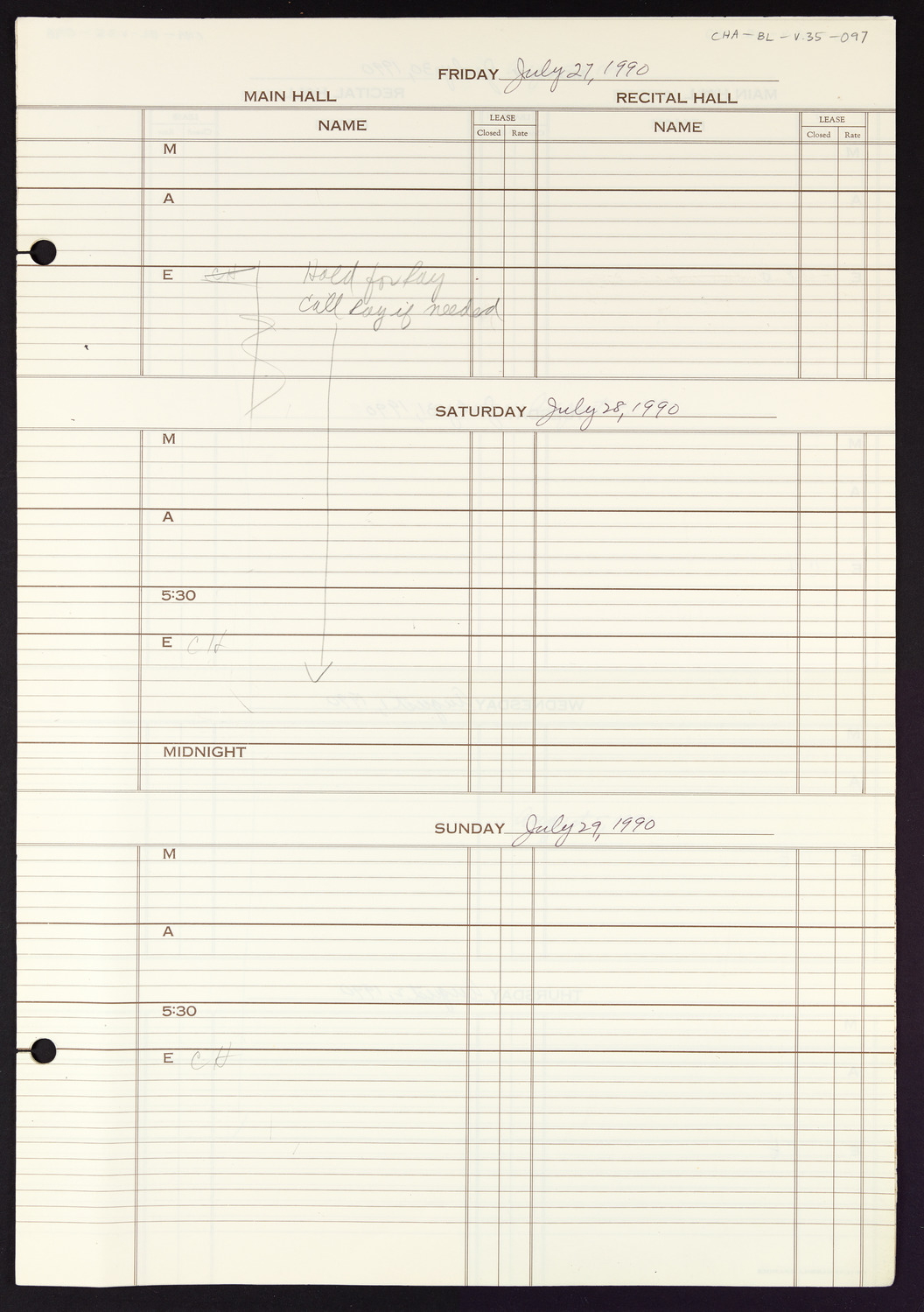 Carnegie Hall Booking Ledger, volume 35, page 97