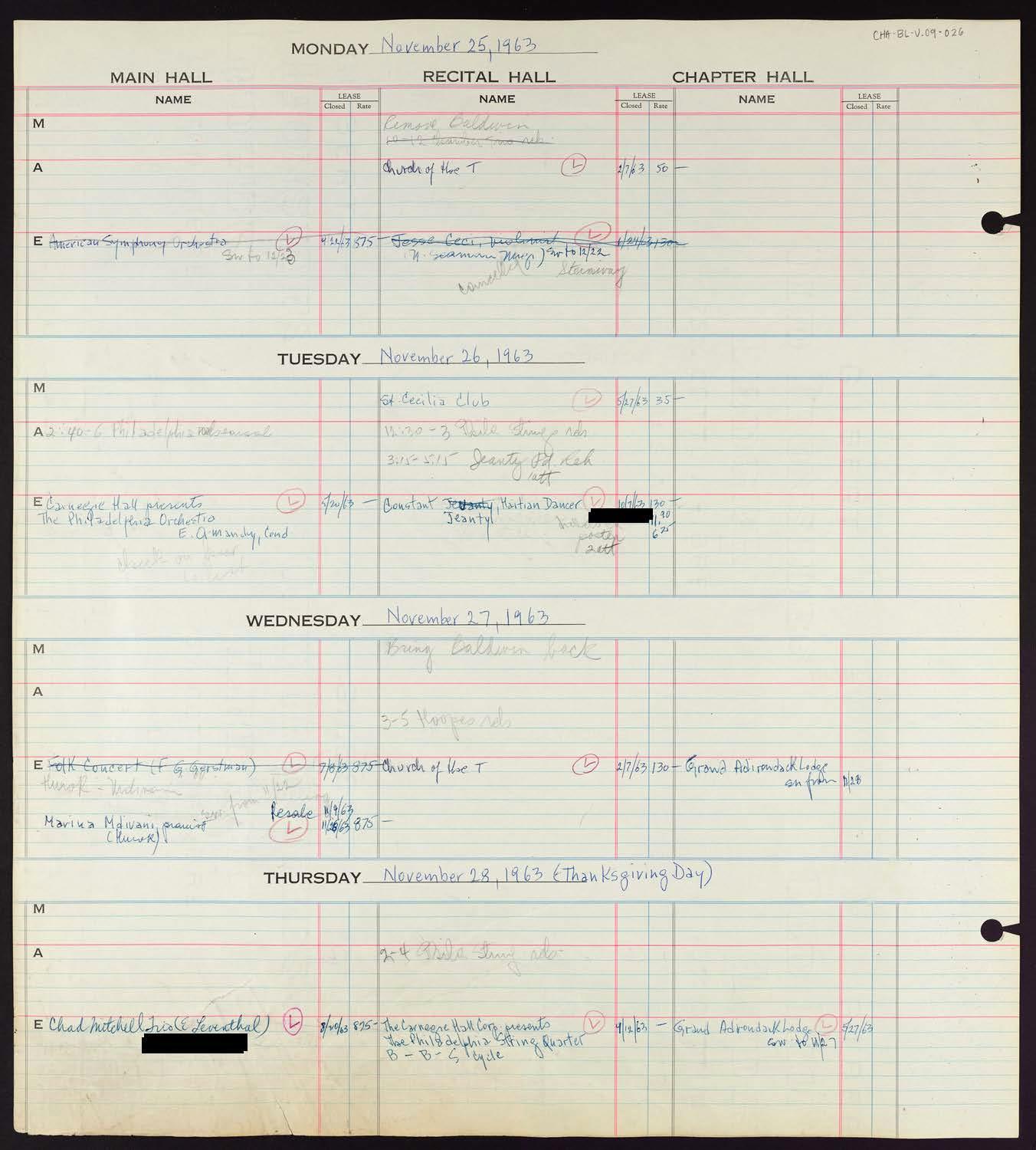 Carnegie Hall Booking Ledger, volume 9, page 26