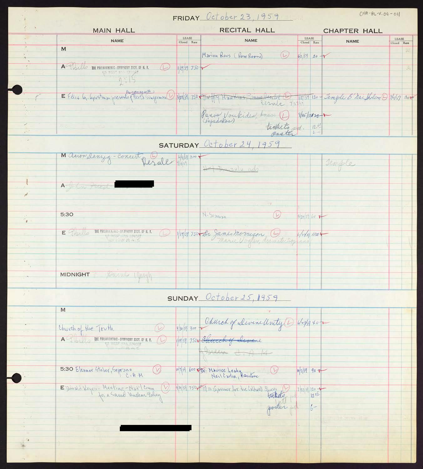 Carnegie Hall Booking Ledger, volume 5, page 11