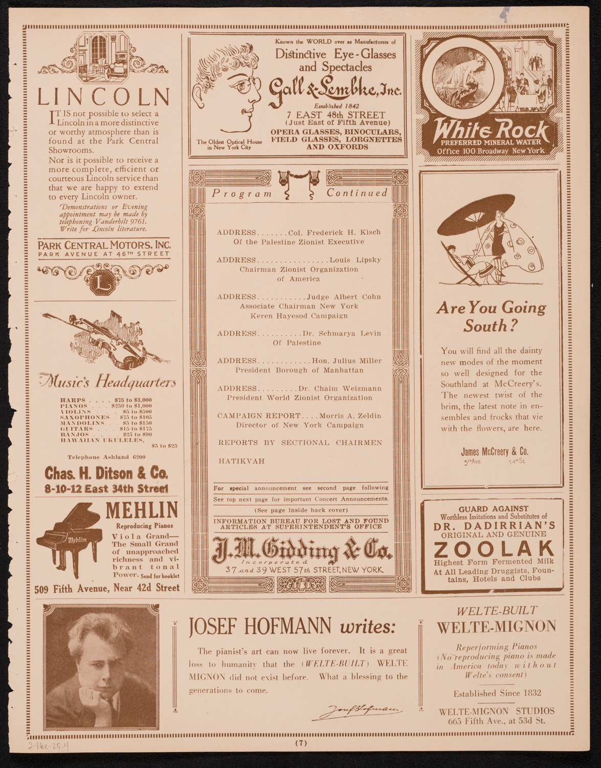 Greater New York Campaign for Palestine Foundation Fund Concert and Meeting, February 16, 1925, program page 7