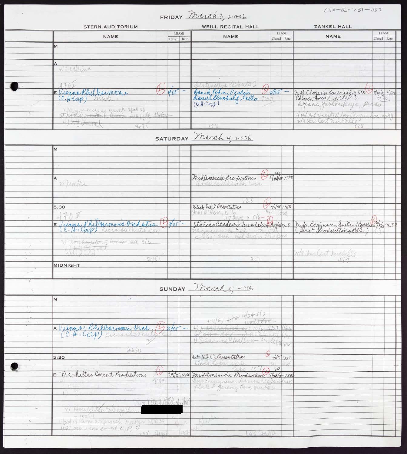 Carnegie Hall Booking Ledger, volume 51, page 57