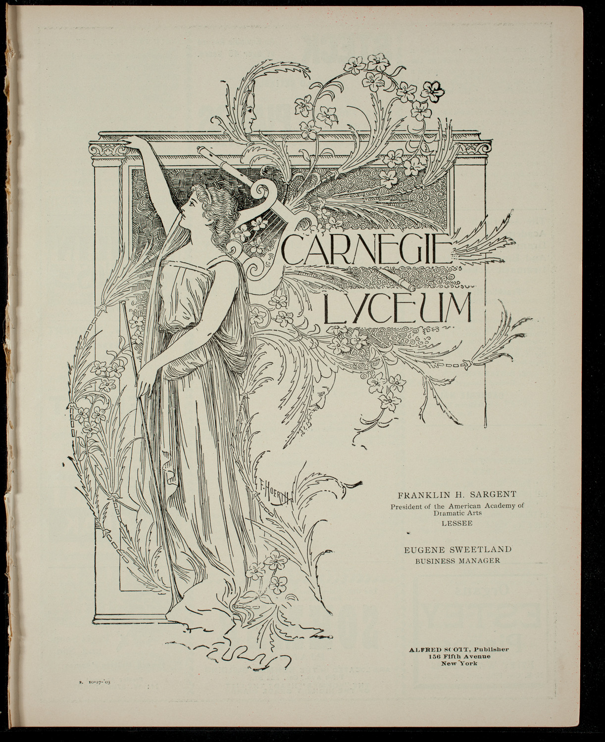 Academy Stock Company of the American Academy of Dramatic Arts/ Empire Theatre Dramatic School, October 27, 1903, program page 1