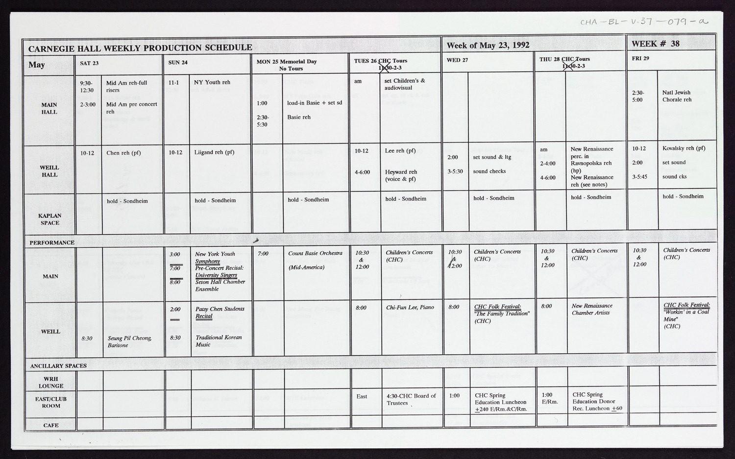 Carnegie Hall Booking Ledger, volume 37, page 79a