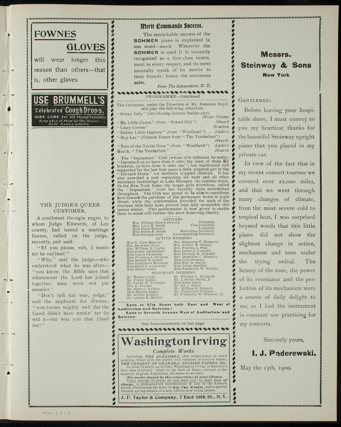 The Inquantum Club, April 4, 1905, program page 3