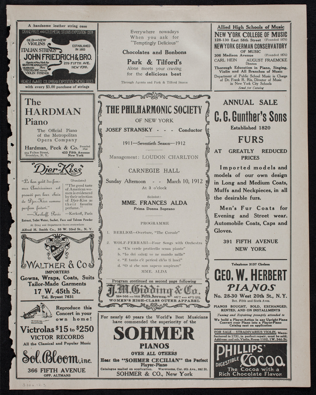 New York Philharmonic, March 10, 1912, program page 5