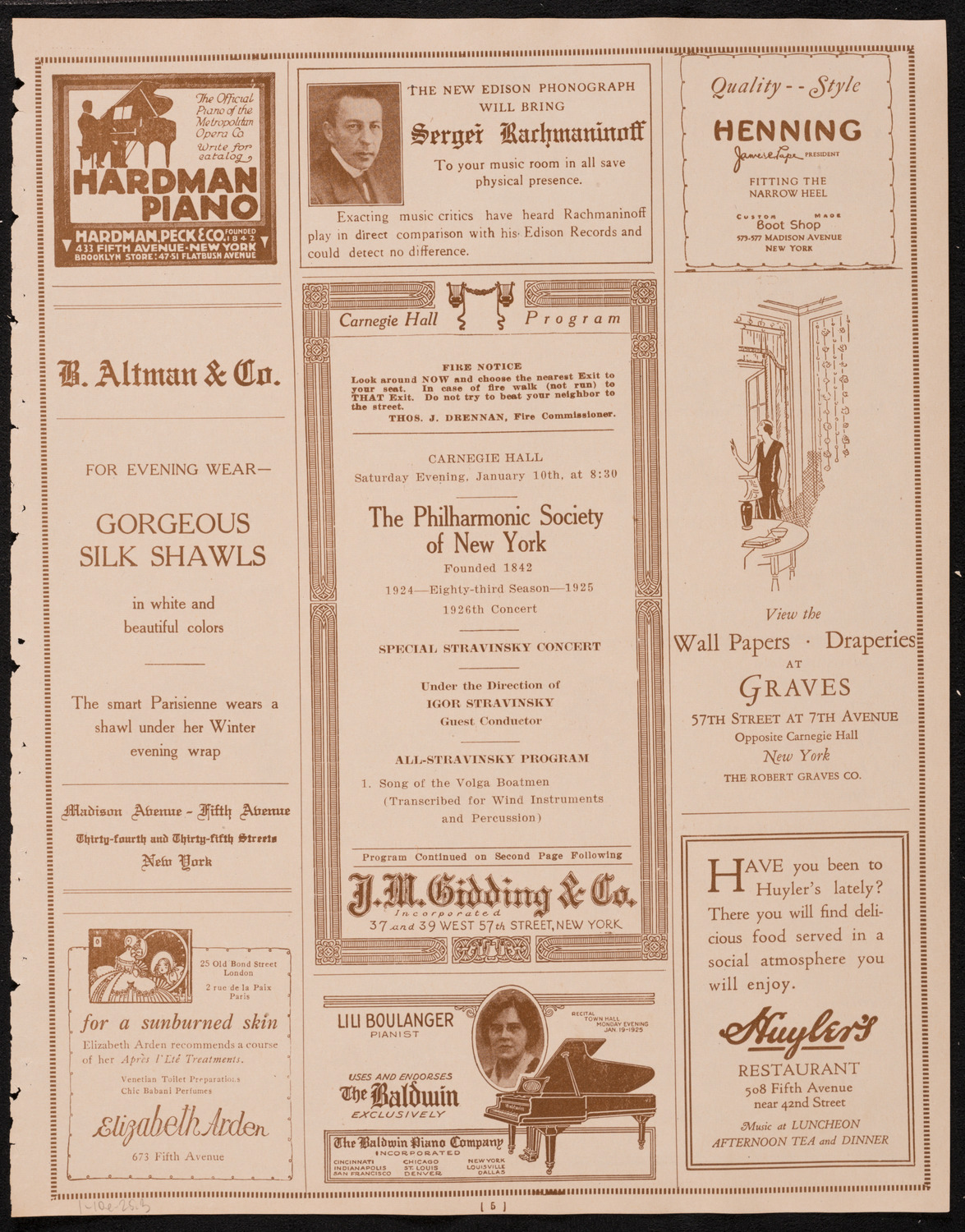 New York Philharmonic, January 10, 1925, program page 5