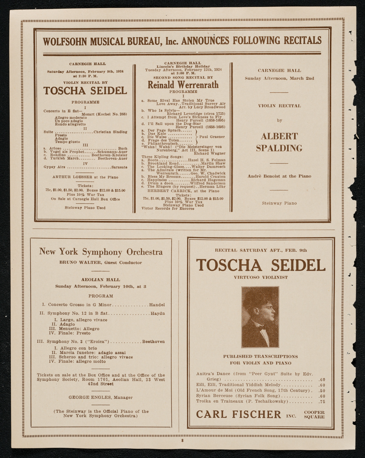 Margaret Matzenauer, Mezzo-Soprano, and Mitja Nikisch, Piano, February 8, 1924, program page 8