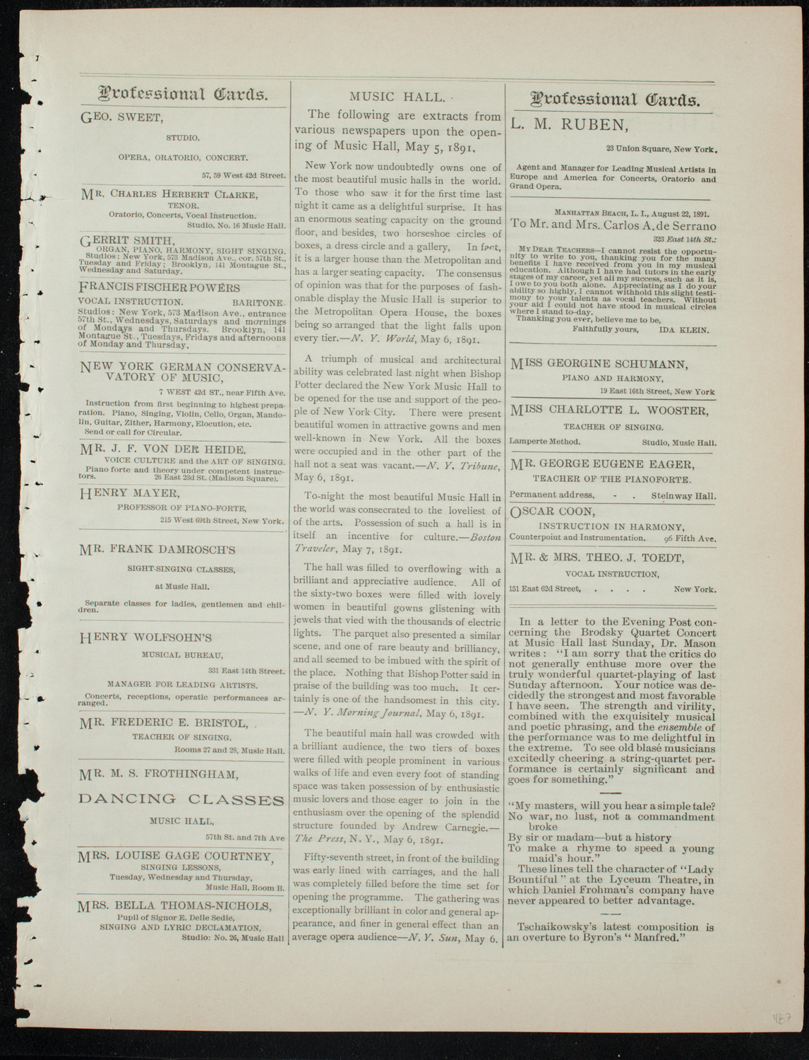 Oratorio Society of New York, December 30, 1891, program page 11