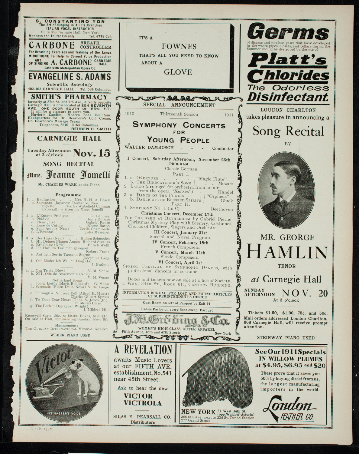Boston Symphony Orchestra, November 10, 1910, program page 9
