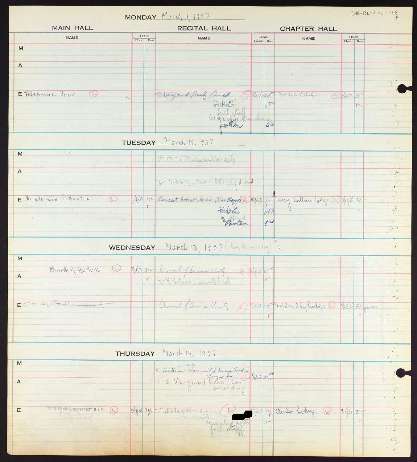 Carnegie Hall Booking Ledger, volume 2, page 48