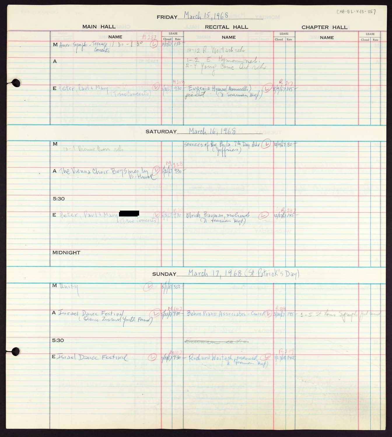 Carnegie Hall Booking Ledger, volume 13, page 57