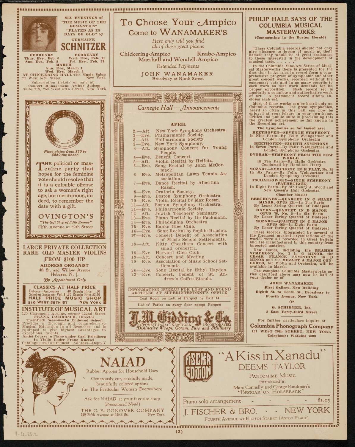 New York Philharmonic Students' Concert, April 1, 1925, program page 3