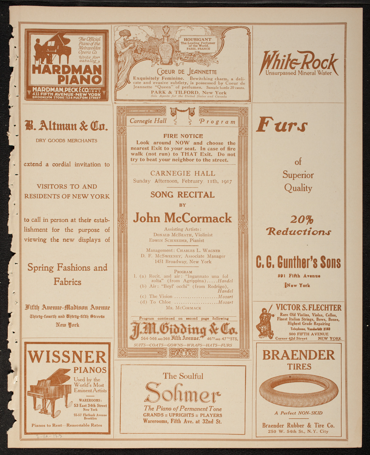 John McCormack, Tenor, February 11, 1917, program page 5