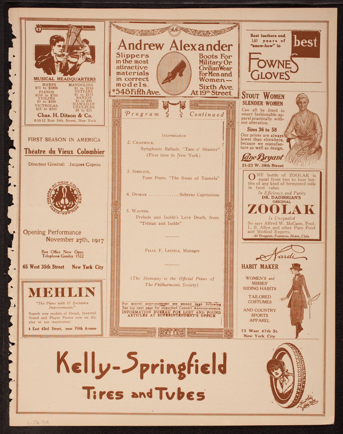 New York Philharmonic, November 23, 1917, program page 7