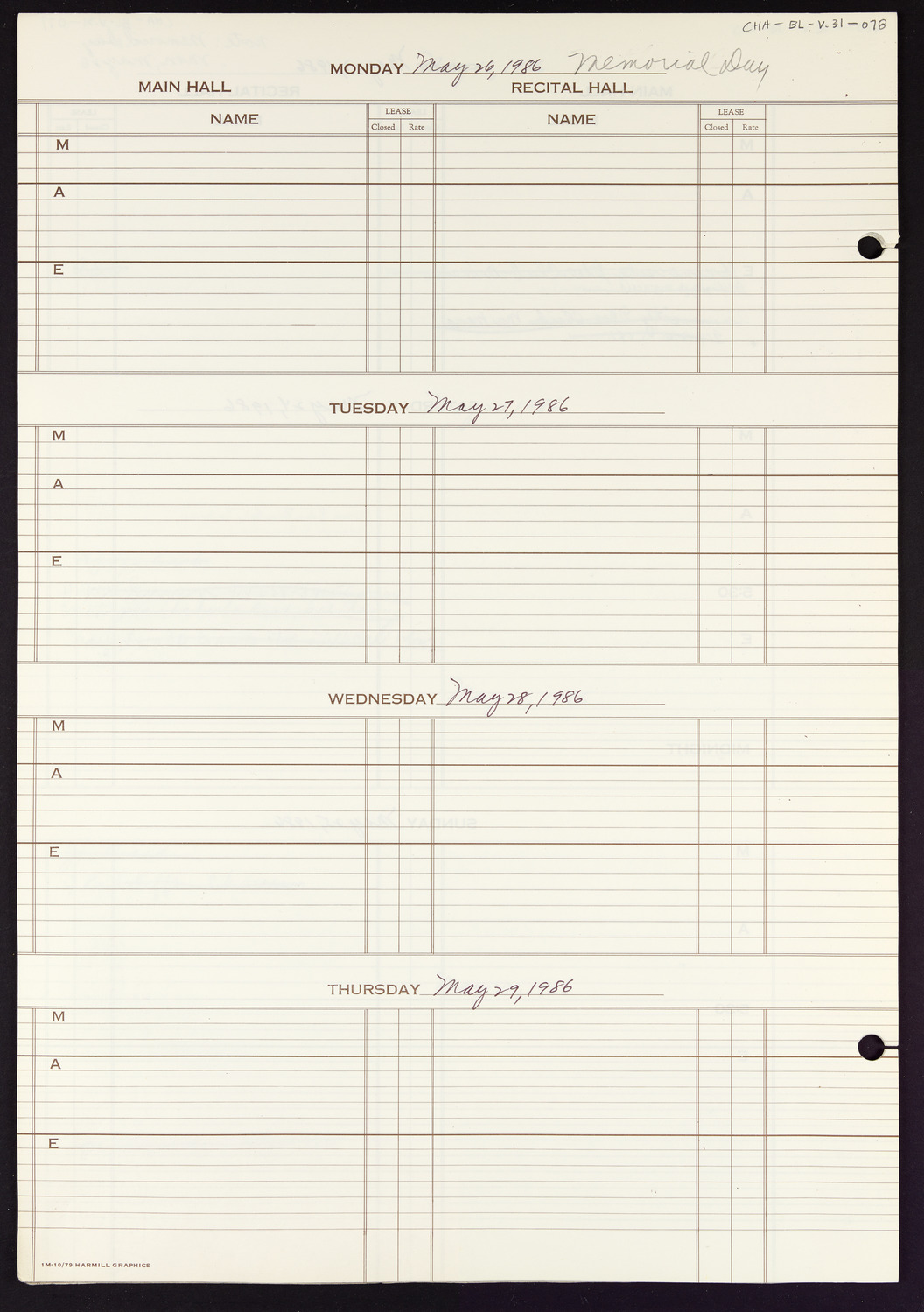 Carnegie Hall Booking Ledger, volume 31, page 78